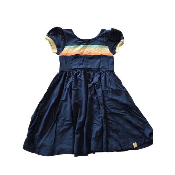Omi Jo | Well Dressed Wolf Camp Stripe Navy Blue Empire Dress - Picture 1 of 7